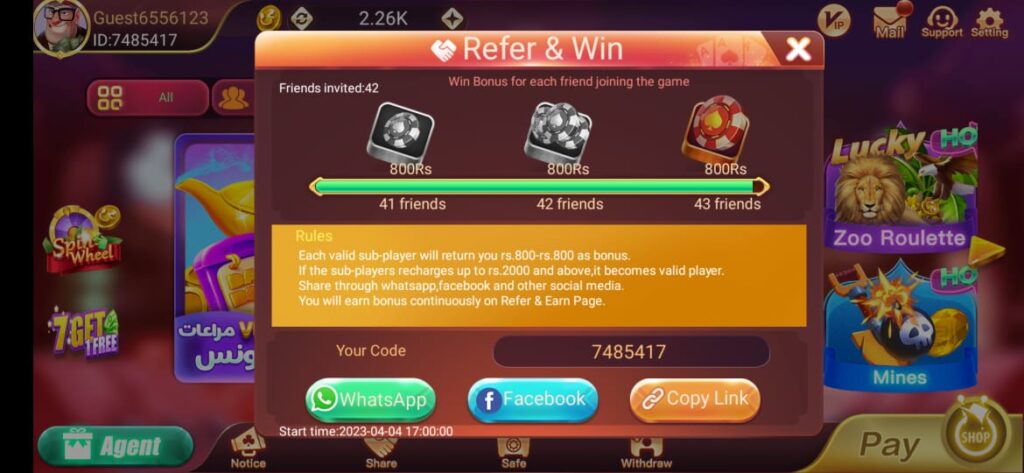 Referral earnings chart on Flying Chess game interface in Pakistan